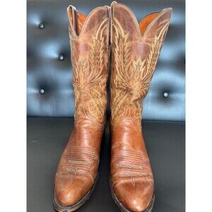 Lucchese Classic Handmade Western Cowboy Boots Mens 9.5 D Brown Leather USA